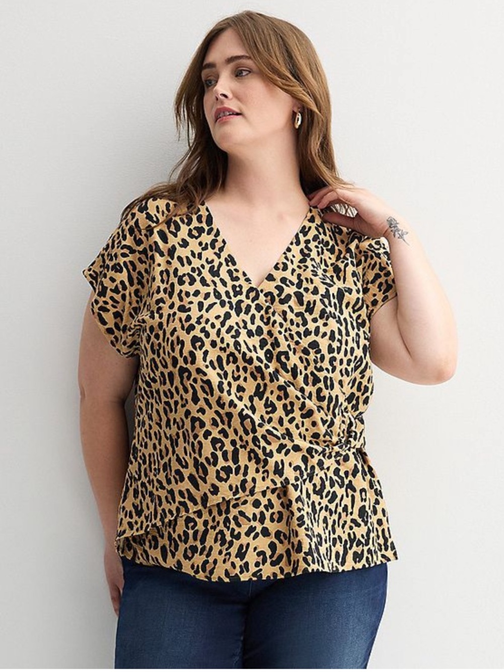 NWT Nine West v neck wrap top tan Jana leopard size 3X